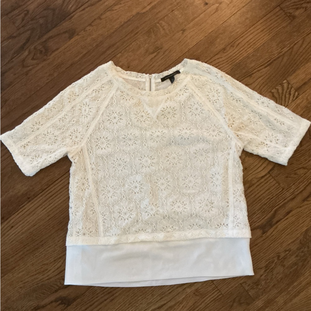 Banana Republic White Lace Overlay Blouse
